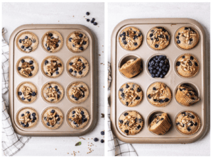 The muffins in a pan topped with a streusel topping.